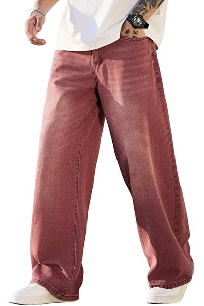 Other Men's Baggy Jeans - Denim Streetwear Style Y2K, Wide Leg, Cotton, Red, ...
