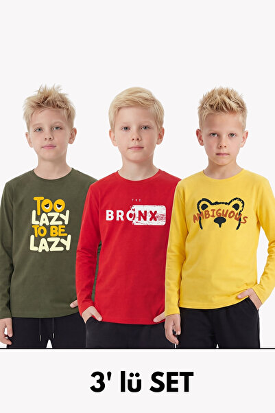 FYK KİDS 3-dijelna majica za dečake sa okruglim izrezom, printom i detaljima,...