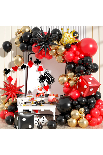 Other Casino Poker Balloon Garland Set - 104 Pieces, Latex and Foil - Red, Bl...