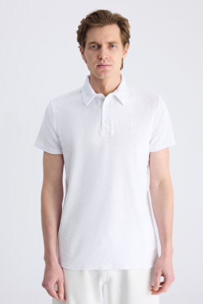 Twn Tricou din bumbac cu tricotaj simplu, alb, croială slim fit