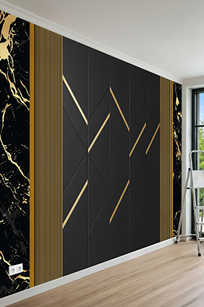 MİRAZAWALL Premium Panel Görünümlü Işıltı Detaylı Modern Tek Parça Tekstil Du...
