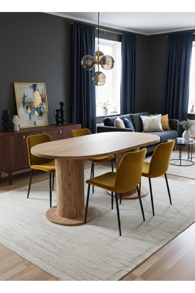 Arvessohome Oslo 180x90 cm (36MM KALIN KENARLI) Oval Beyaz Sütunlu Yemek Masa...