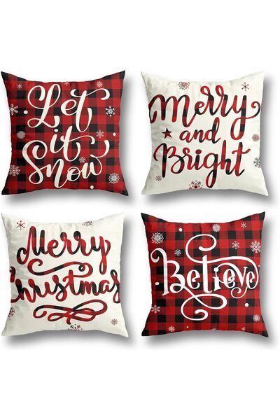 Other Christmas Pillow Set - Linen, Buffalo Check, Invisible Zipper - 45x45 c...
