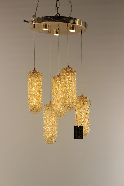 GN GEN AYDINLATMA Lüks İtalyan Çemberli Serisi Kristal Taşlı 5 li Sarkıt 3 Re...