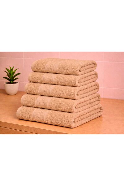 OEM Set of 5 Beige 100% Cotton Bath Towels with Patterned , 50x90 cm, 500 gra...