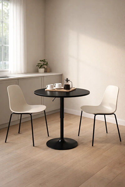 MARIA HOMES Modern Black Round Bistro Table 70cm Adjustable Height Pedestal S...
