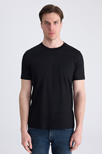 D'S Damat Ds Damat Regular Fit Black Plain 100% Cotton T-Shirt