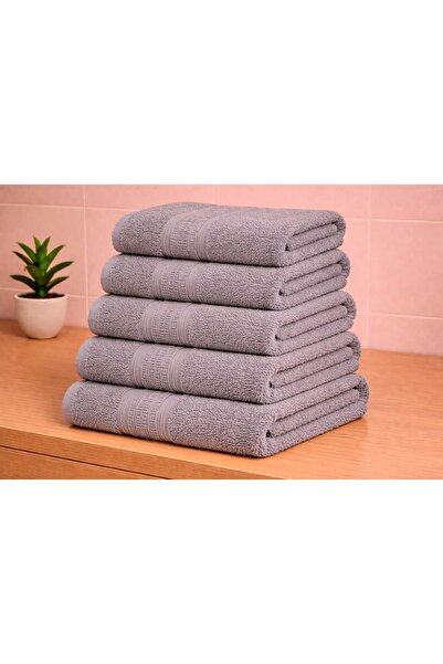 OEM Set of 5 Grey 100% Cotton Bath Towels with Patterned , 70x130 cm, 400 gra...
