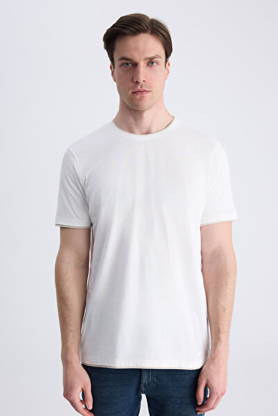 D'S Damat Ds Damat Regular Fit Ecru Plain 100% Cotton T-Shirt