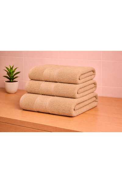 OEM Set of 3 Beige 100% Cotton Bath Towels with Patterned , 70x130 cm, 500 gr...