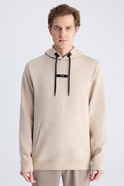 Twn Hanorac din bumbac tricotat, bej, croială slim fit