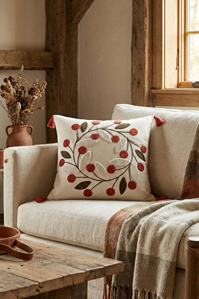 cottoncloth Papatya Bohem Punch Embroidered Kirlent Cover 42X42 cm