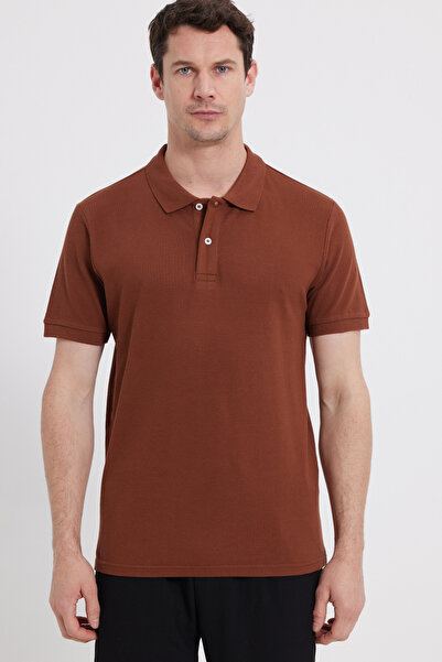 Tudors Men's Slim Fit Slim Fit 100% Cotton Brown Polo Neck T-Shirt