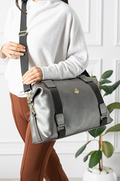 Çanta Trend Gray Unisex Soft Faux Leather Casual Hand Shoulder Sports Bag 42*33