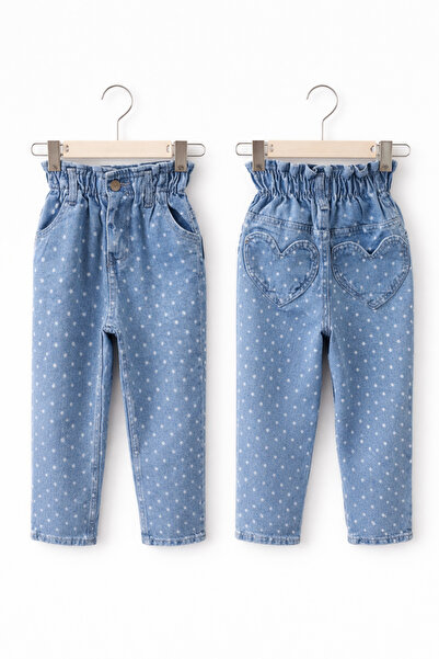 ues Κοριτσίστικο τζιν παντελόνι με πουά καρδιές και τσέπες, με ελαστική μέση