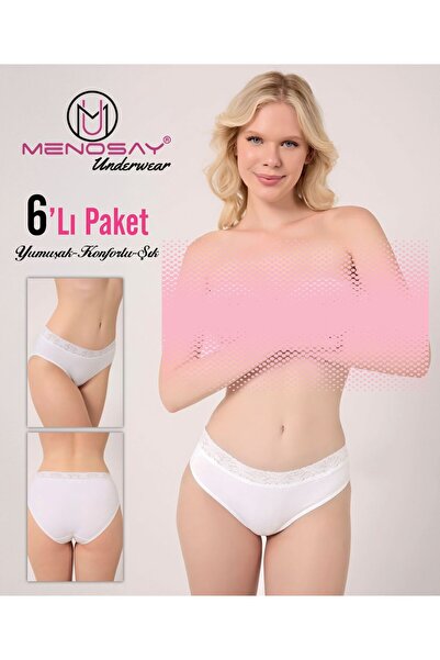MENOSAY 6'lı paket beli dantelli beyaz külot