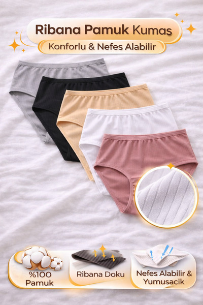 SÜSEN LİNGERİE 5li karışık renk kadın ribana pamuklu bato külot, kadın yüzde ...