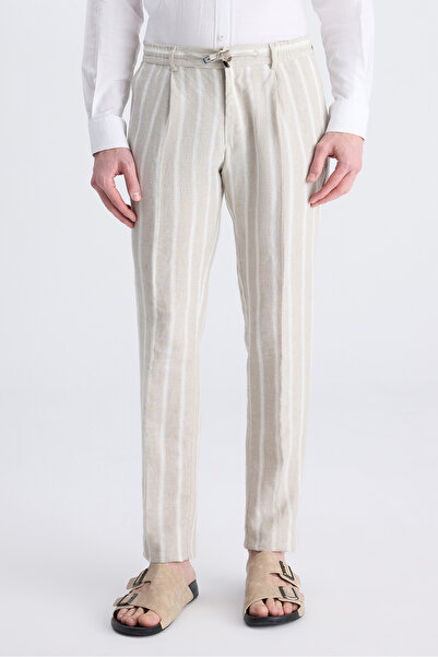 Twn Pantaloni jogger slim fit bej, 100% in, cu textură dobby