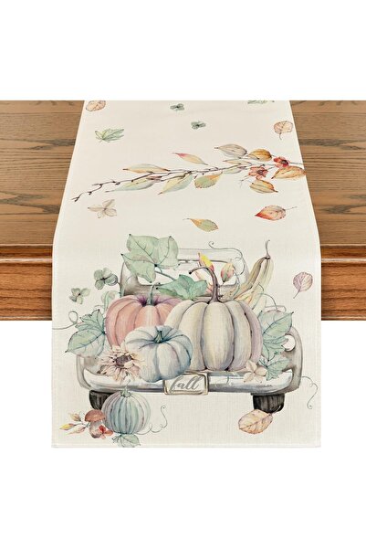 Other Watercolor Pumpkins Autumn Table Runner - Polyester Bohemian Style - Wh...