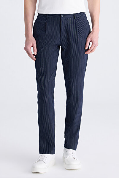 Twn Slim Fit Navy Blue Striped Cotton Jogger Pants