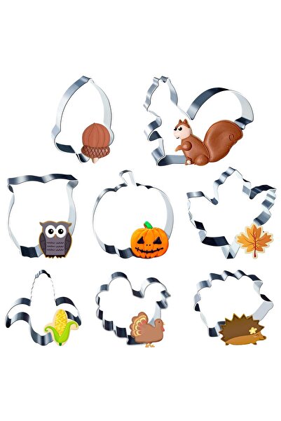 Other Autumn Cookie Cutter Set - Stainless Steel, 8 Pieces - Pumpkin, Leaf, S...
