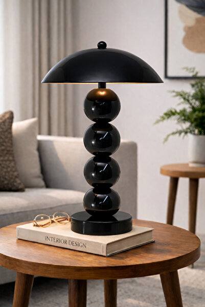 Natiorj Pilli 4 Top Siyah Model Masa Lambası Cafe Salon Yatak Odası Aç Kapa Ç...