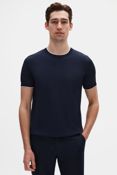 D'S Damat Ds Damat Regular Fit Navy Blue Plain Summer Rayon Knitwear T-Shirt