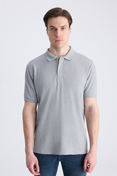 D'S Damat Ds Damat Regular Fit Gray Melange Pique Textured 100% Cotton T-Shirt