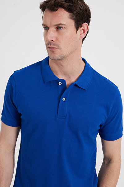Tudors Slim Fit Dar Kesim %100 Pamuk Erkek Polo Yaka Lacivert Tişört