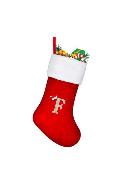 Other Sosetă de Crăciun cu Litera F - Bumbac și Polar, Roșie, Decorativă, 45 cm