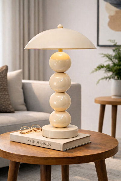 Natiorj Pilli 4 Top Krem Model Masa Lambası Cafe Salon Yatak Odası Aç Kapa Ça...