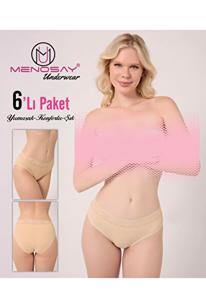 MENOSAY 6'lı paket beli dantelli ten külot