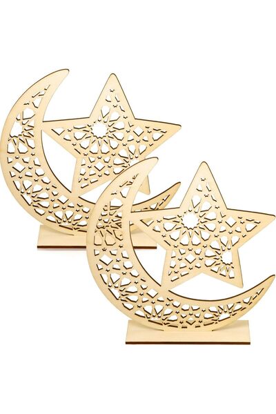 Other Ramadan Eid Mubarak Decoration, Set of 2 Wooden Pieces, Crescent and St...
