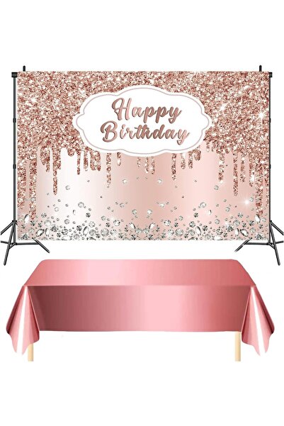 Other Rose Gold Anniversary Set - Tablecloth and Photo Backdrop, Vinyl and Pl...