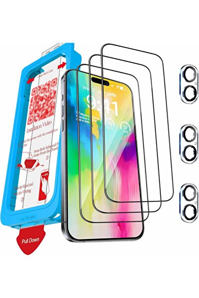 Other Set of 3 Tempered Glass Film iPhone 16 Plus - 9H+ Hardness, Camera Prot...