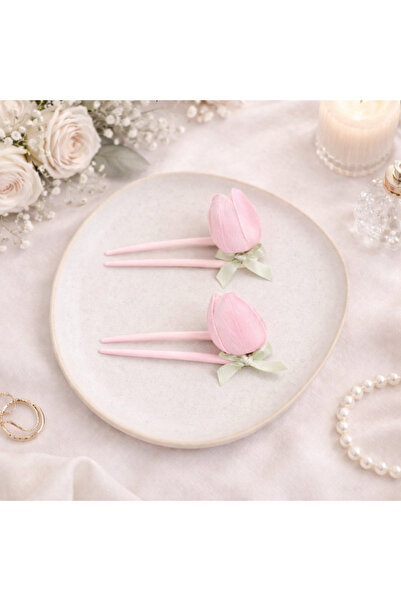REBORN DESIGN White Color 11 cm Bone Bun Stick with Tulip Figure