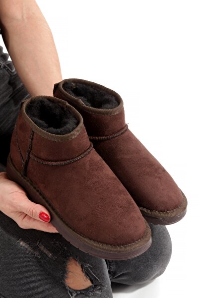 Yılmaz Exclusive Faux Leather Brown Suede Thick Sole Comfortable Stylish Shor...