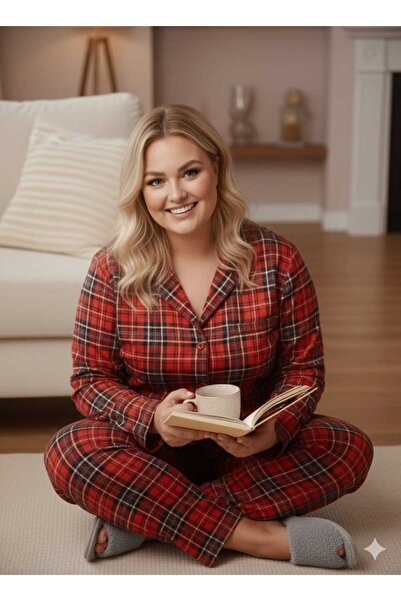 Asel Plus Size Long Sleeve Buttoned Milan Pajama Set