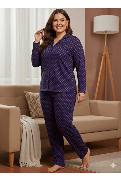 Asel Plus Size Long Sleeve Buttoned Milan Pajama Set