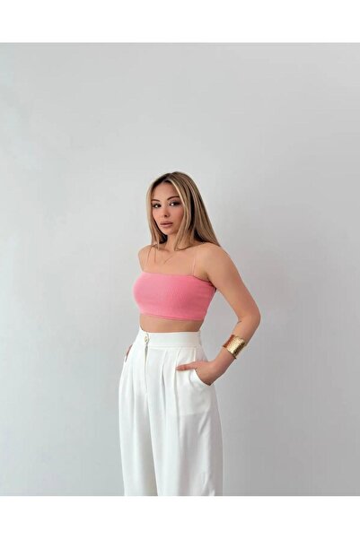 Vinales Women's Ribbed Fabric Crop Top - Pink