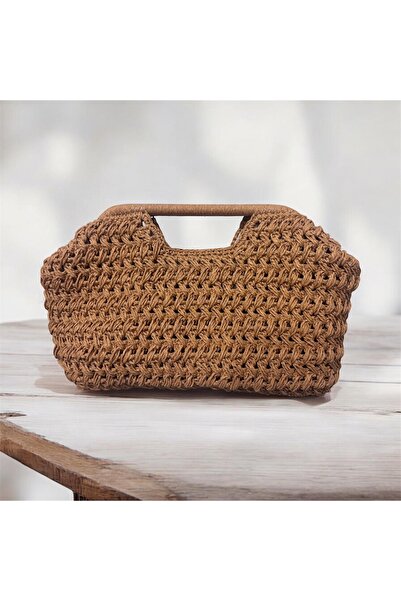 B Made Çapraz Model Elden Tutmalı Hasır Örgü Clutch El Çantası