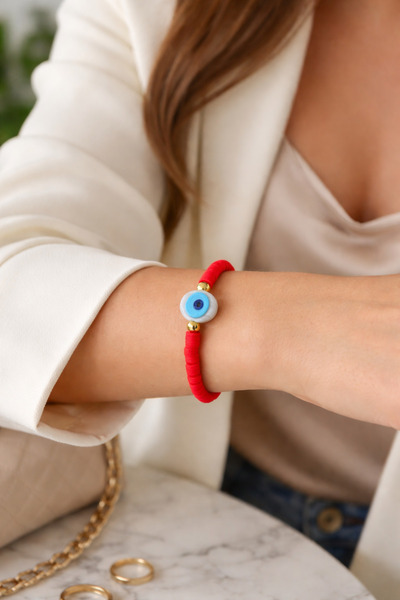 Handmade El Yapımı Cam Nazar Boncuklu Fimo Bileklik - 10 Renk Seçenekli