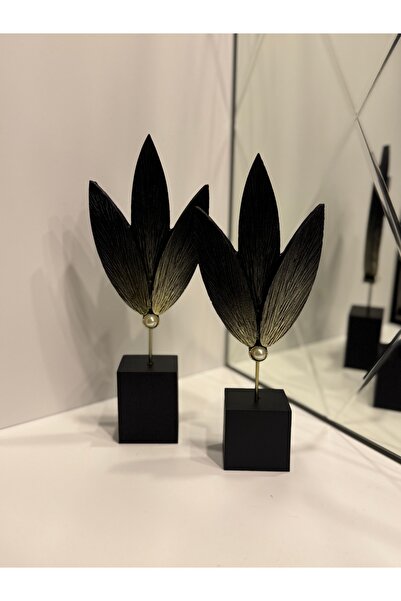 İnci line souvenırs Modern siyah Yaprak Dekoratif Biblo 2’li Set siyah Lüks S...