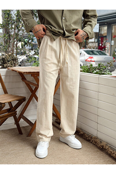 manch collection Basic Baggy Linen Trousers Cream