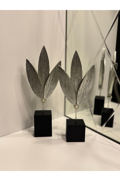 İnci line souvenırs Modern gümüş Yaprak Dekoratif Biblo 2’li Set gümüş Lüks S...