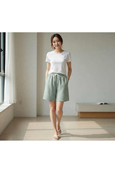 LUMİART Women's Gingham Shorts – Elastic Waist with Drawstrings, Pockets, Com...