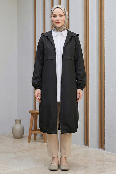 FERHEL Full Zip Hooded Raincoat Black