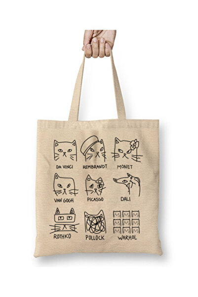 Toyaso Art Cat, Artist Cats White Tote Bag Long Handle Shopping Bag Beach Bag