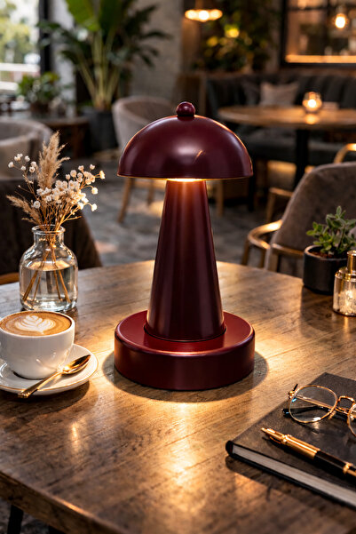 Natiorj Como Model Bordo Pilli Masa Lambası Cafe Salon Yatak Odası Abajur Aç-...