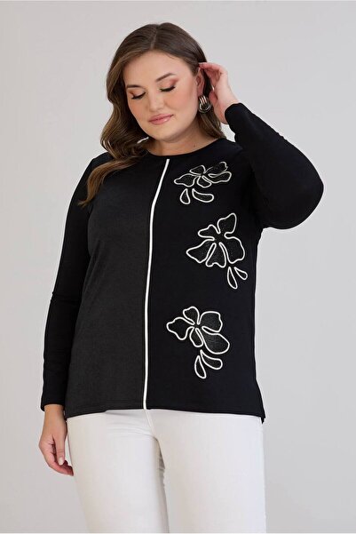 FOR ESRA BIG TREND Women's Plus Size Sequin Stone Flower Embroidery Leather L...